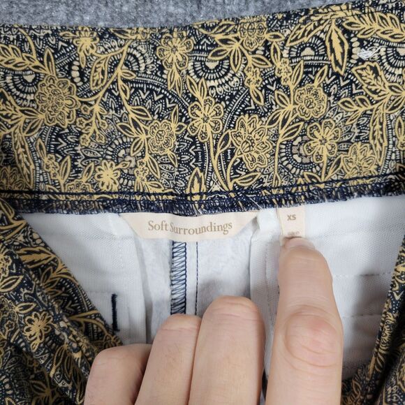 SOFT SURROUNDINGS 2DU27 Tan Blue Floral Medallion Superla Stretch Pants SIZE XS - Picture 6 of 11